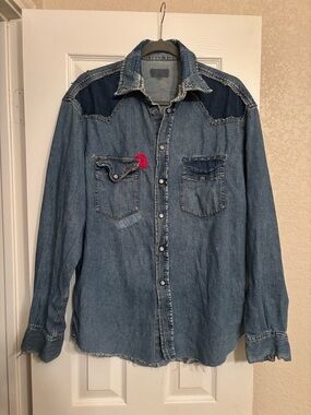 Upcycled Wabi-Sabi Vintage Lee Western Denim Shirt XL  Kapital RRL Style